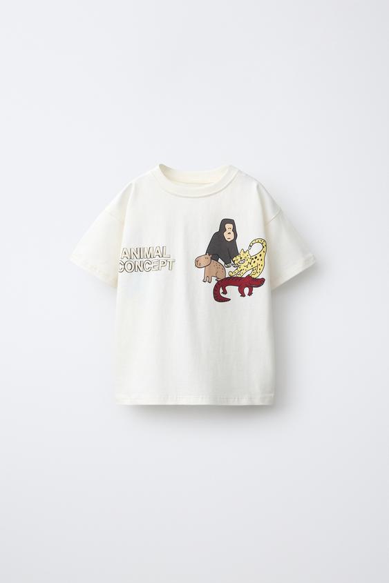 CAMISETA COM ESTAMPA DE ANIMAIS - Branco da Zara - Imagem 0
