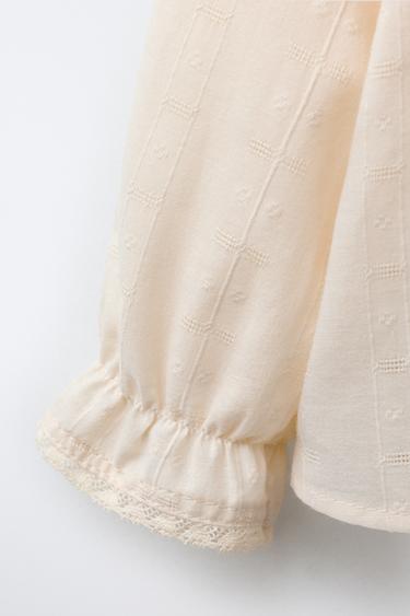 EMBROIDERED AND LACE BLOUSE - Ecru by Zara - Image 2