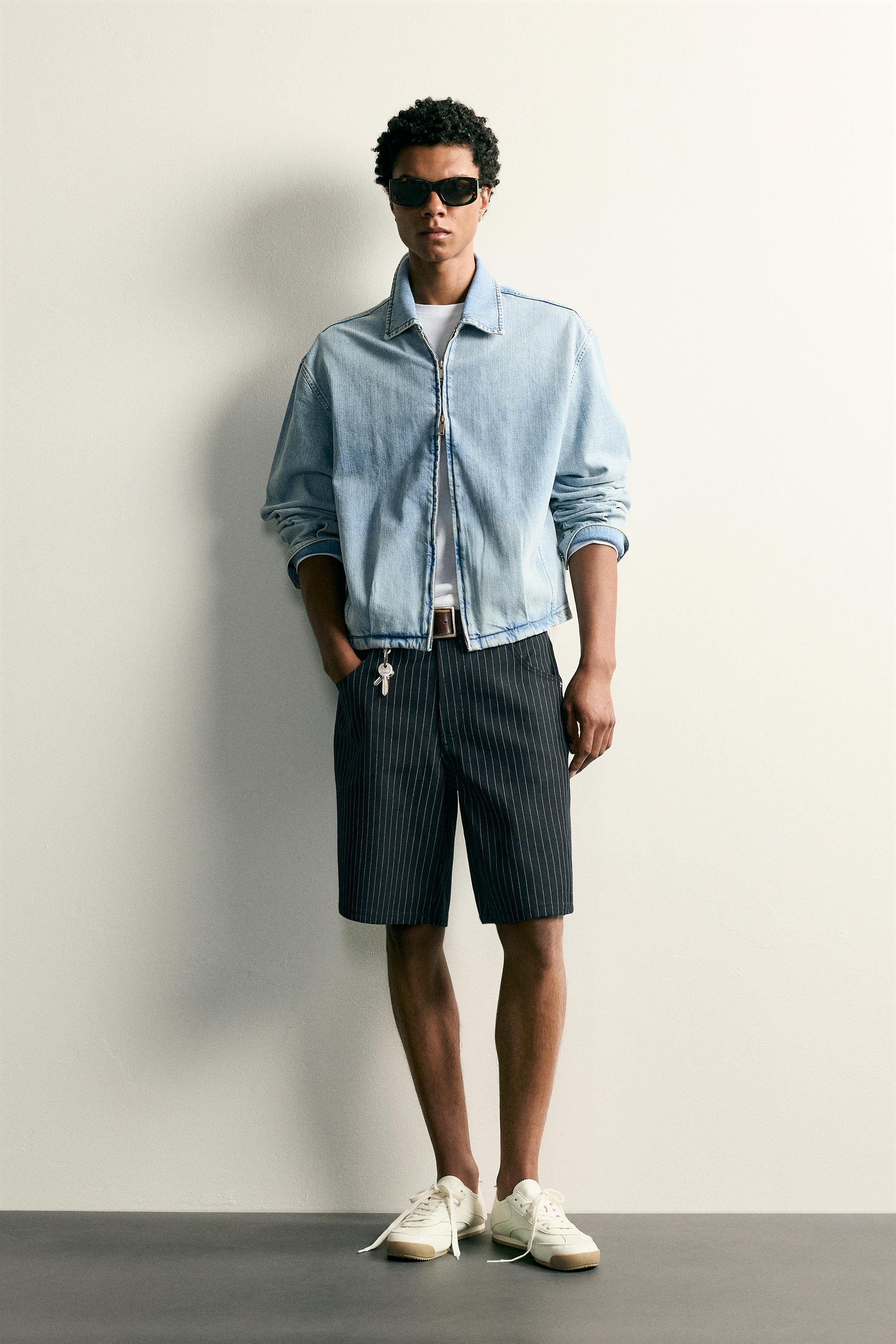 PINSTRIPE BAGGY FIT SHORTS - Dark navy | ZARA United States