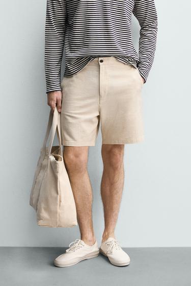 REGULAR FIT TEXTURED BERMUDA SHORTS - Light beige by Zara