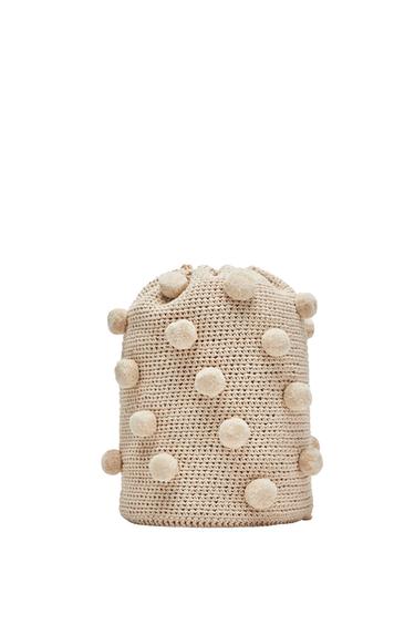 FABRIC BACKPACK WITH POMPOMS