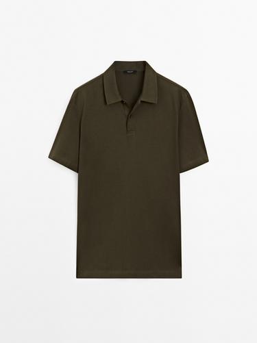 Zara Slim fit cotton blend polo shirt - Light tan