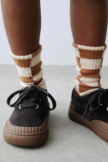2-PACK OF CHECKERBOARD SOCKS - bordeaux/ecru by Zara - Image 0