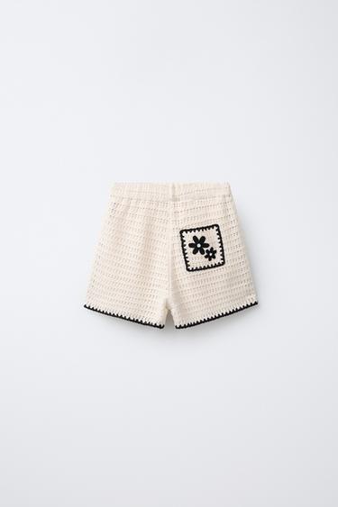 CROCHET KNIT BERMUDA SHORTS WITH TOPSTITCHING - Ecru by Zara - Image 1