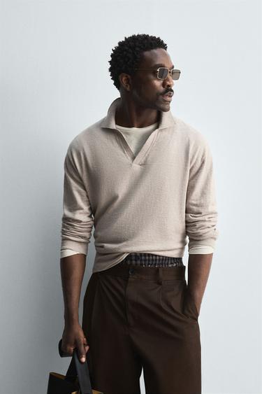 COTTON-WOOL KNIT POLO SHIRT - Beige by Zara