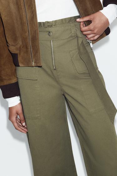 CALÇA CARGO PAPERBAG CINTO - Caqui da Zara