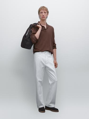 Zara Cotton and silk blend knit polo sweater - Taupe