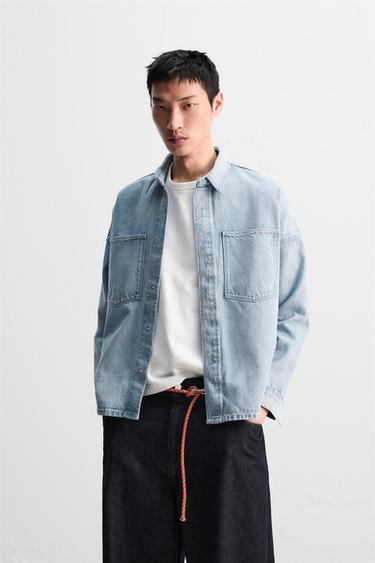 Zara 水洗休閒版襯衫 - 淡藍色