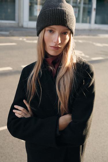 Zara CUFFED RIBBED BEANIE - Anthracite Gray