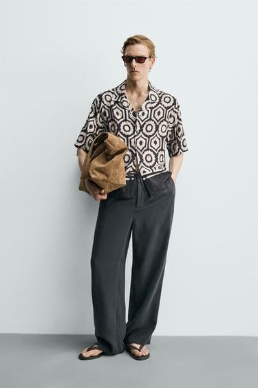 CONTRAST GEOMETRIC PRINT SHIRT - Black / Ecru by Zara - Image 0