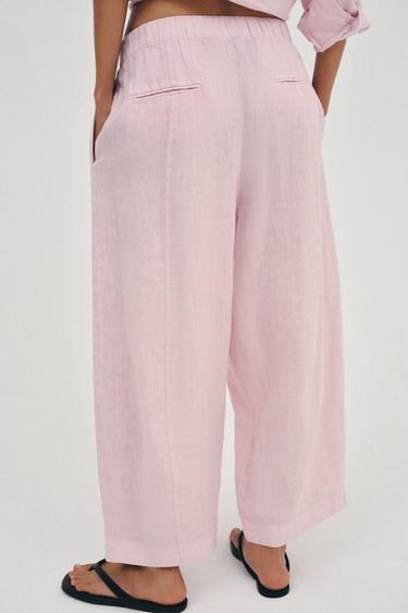 PANTALON BARREL LIN ZW COLLECTION - Mauve clair de Zara - Image 2