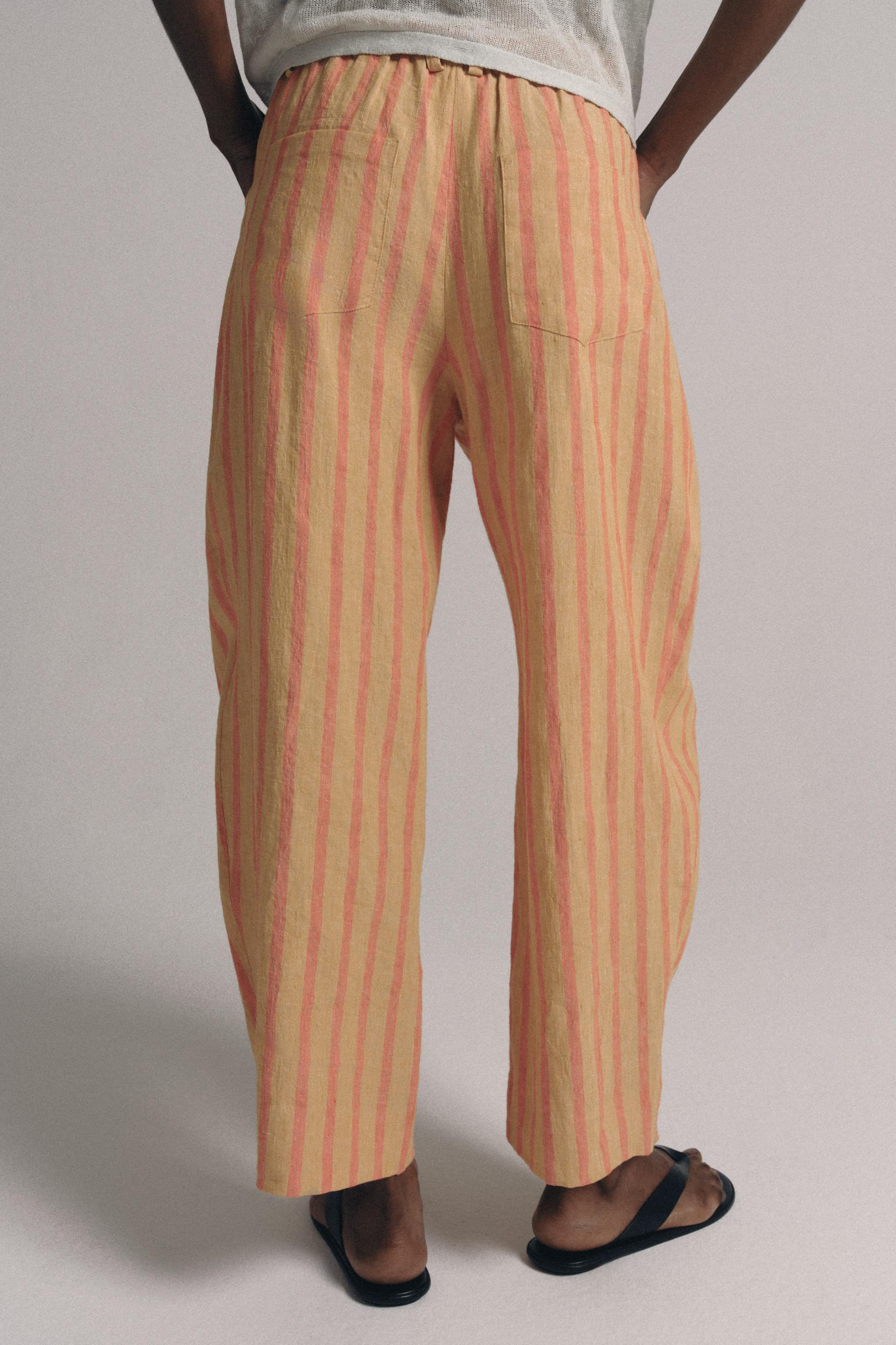 Zara ZW COLLECTION ÇİZGİLİ KETEN PANTOLON görsel 4