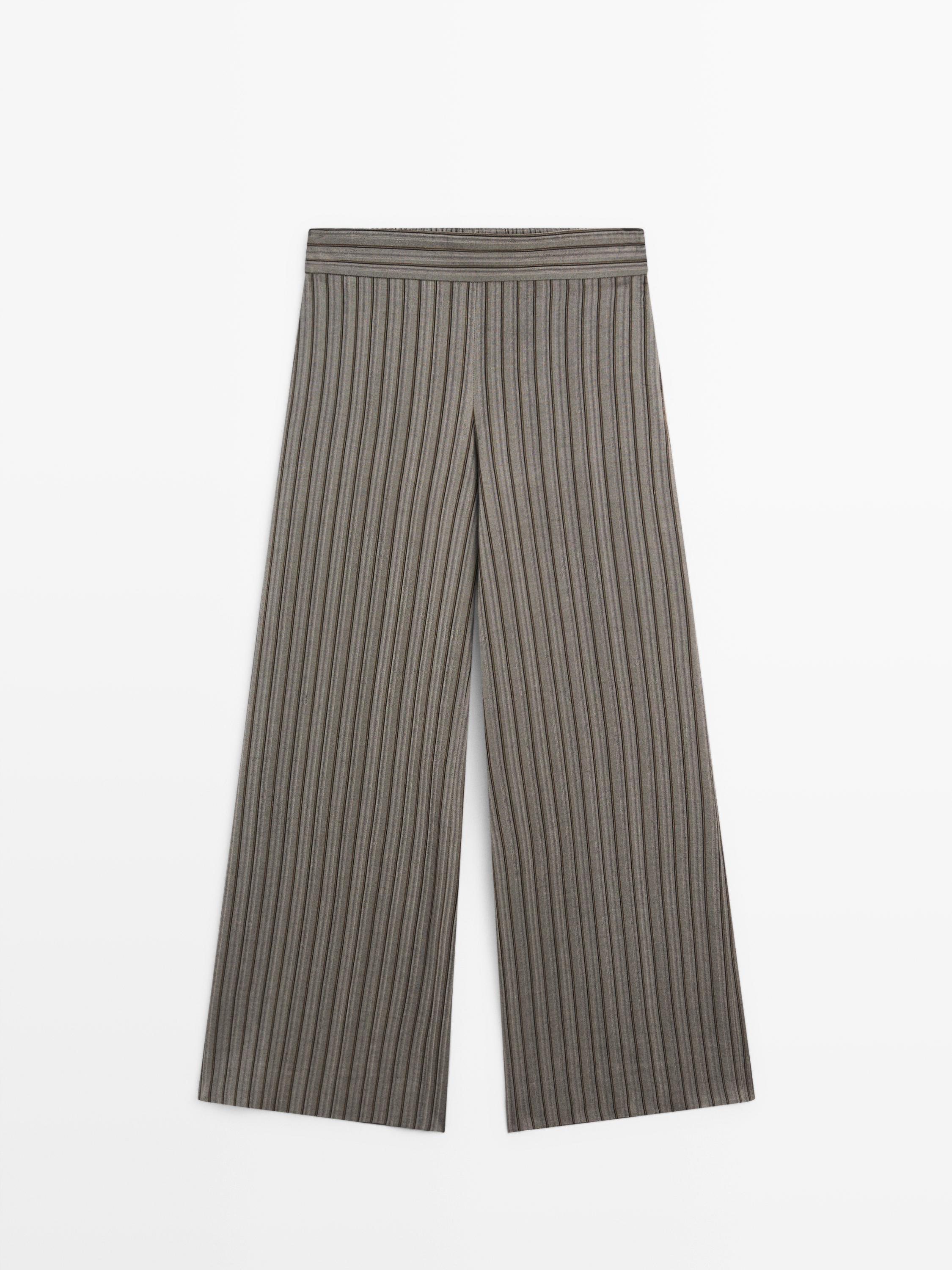 Wide-leg trousers with striped details — Gray