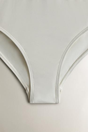 HIGH-WAIST BEACH BIKINI BOTTOMS WITH CONTRAST STRIPE - Ecru by Zara - Image 2