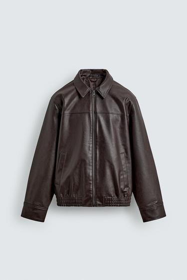 Zara RELAXED FIT FAUX LEATHER JACKET - Chocolate brown