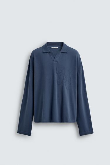 RELAXED FIT NUMBER PATCH PIQUÉ POLO SHIRT - Blue by Zara