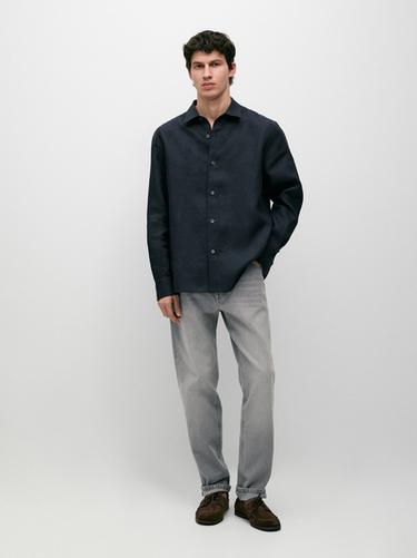 Zara 100% linen regular fit shirt - Navy blue