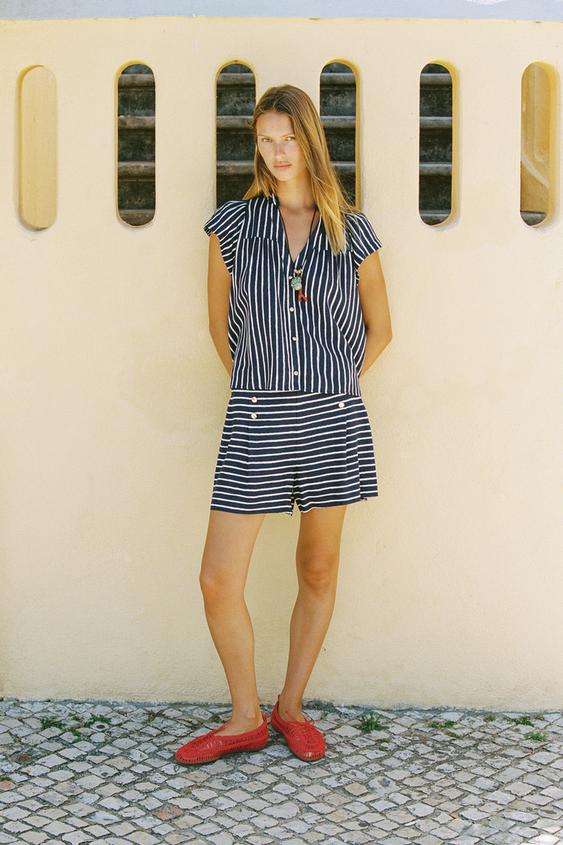 STRIPED LINEN SHORTS