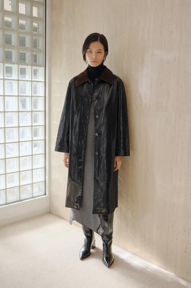 ZW COLLECTION LIMITED EDITION SHINY TRENCH COAT WITH CONTRAST COLLAR - Black by Zara