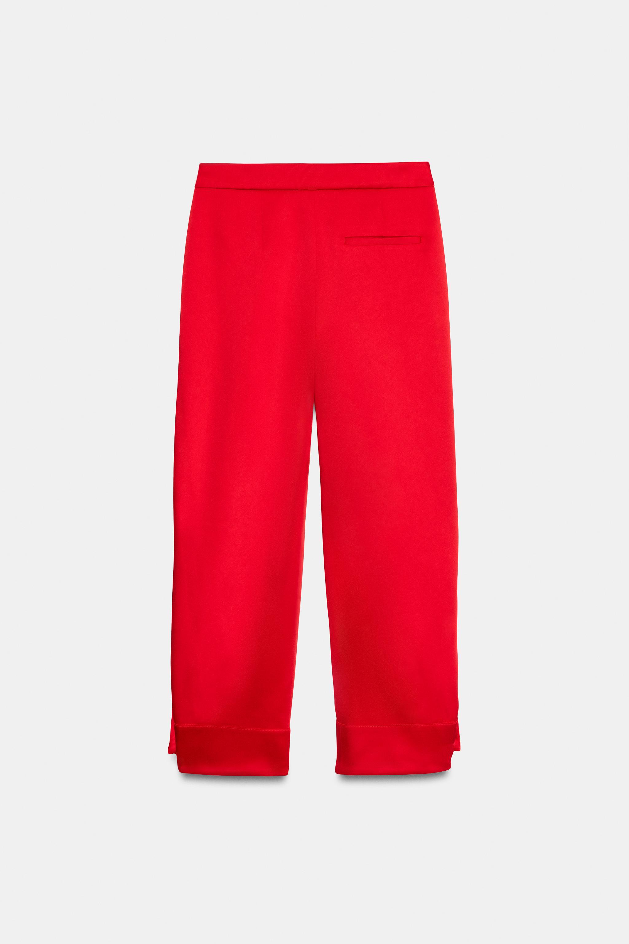 SATIN PANTS WITH BUTTONED HEMS