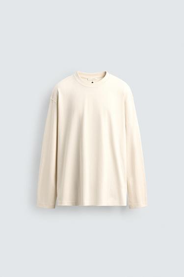 ЩІЛЬНА ФУТБОЛКА З ДОВГИМИ РУКАВАМИ ТА МЕТАЛЕВОЮ НАШИВКОЮ - Сірувато-білий Zara