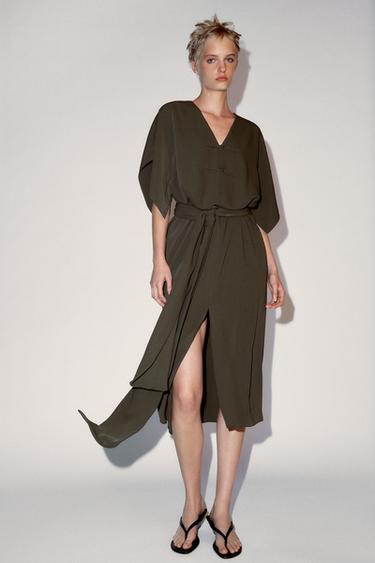 ZW COLLECTION MIDI DRESS WITH FROG FASTENING - Taupe grey by Zara