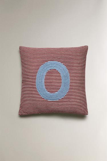 CHILDREN'S EMBROIDERED LETTER O CUSHION - Red by Zara - Image 0
