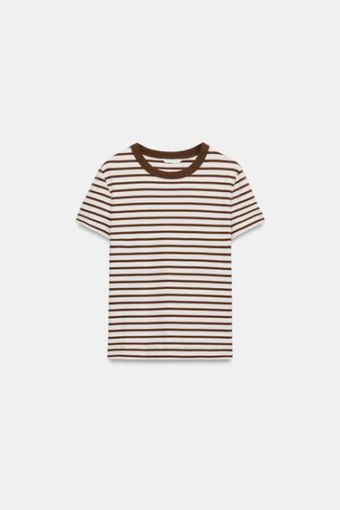SHORT SLEEVE STRIPED INTERLOCK T-SHIRT - 118 by Zara