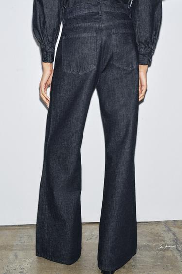 Zara ZW COLLECTION 寬管高腰牛仔褲 - 藍色