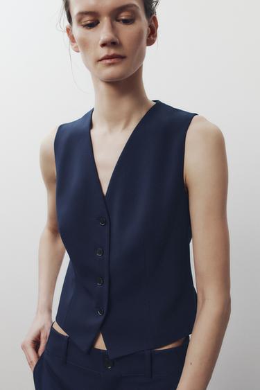 Zara ZW COLLECTION BUTTON VEST - navy