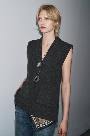 GILET LONG AVEC LAINE - Gris foncé de Zara - Image 1