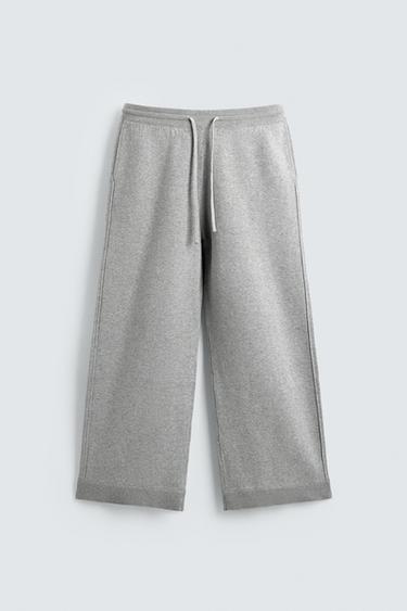 PANTALON EN MAILLE COUPE LARGE - Gris chiné de Zara