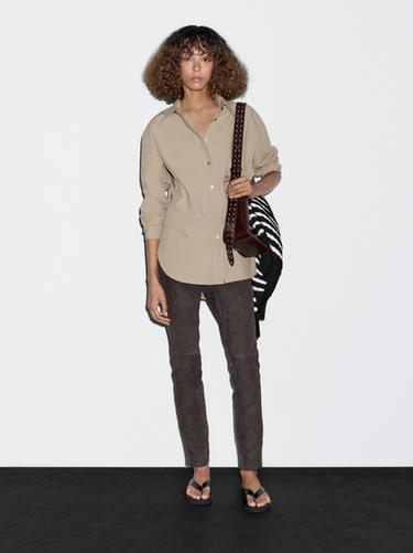 Zara Long 100% cotton poplin shirt - Mint