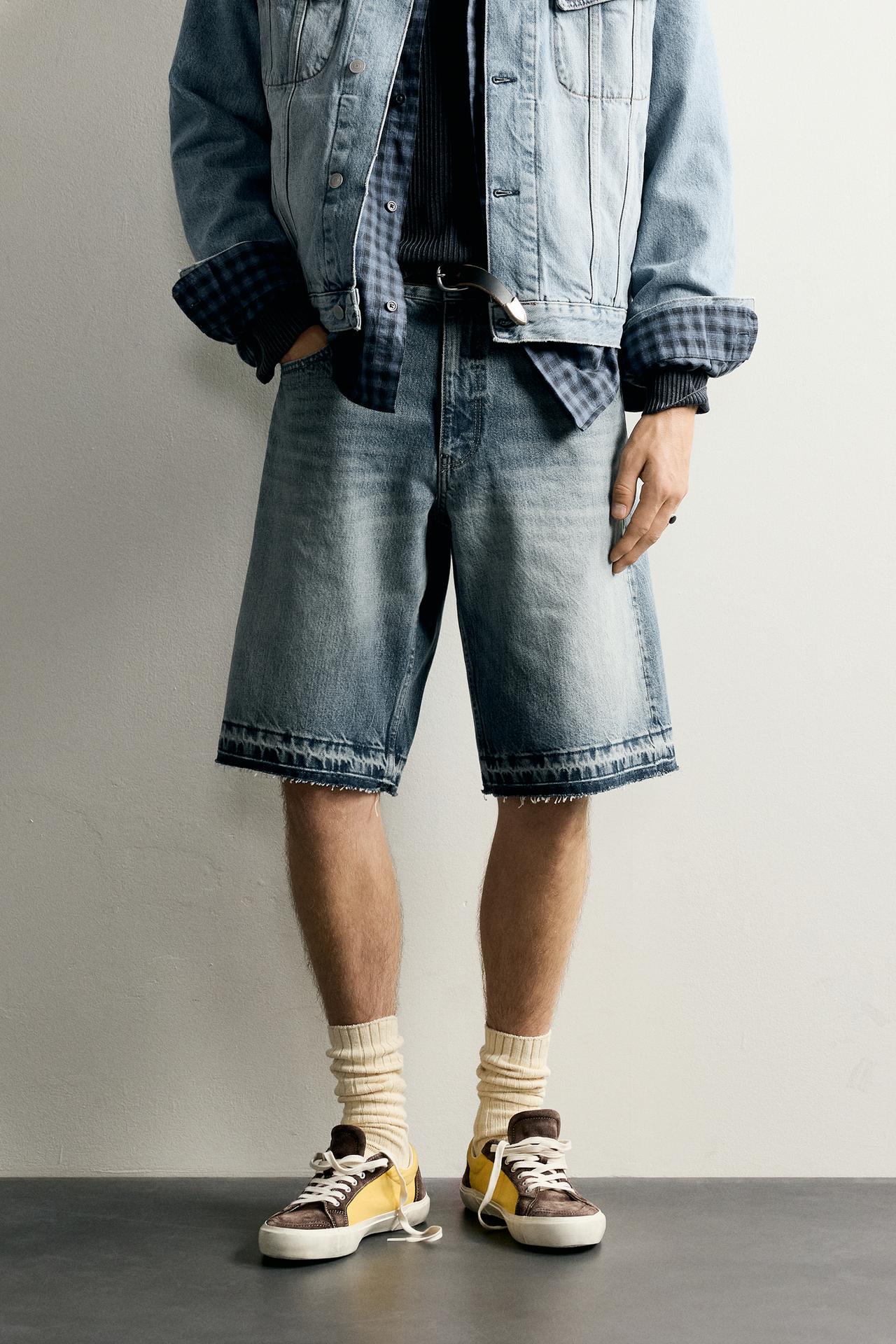 RELAXED FIT DENIM SHORTS — Blue