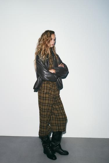 PANTALON BOUFFANT À CARREAUX - Marron clair de Zara - Image 4
