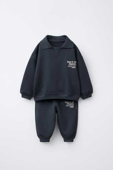 Zara POLO NECK SWEATSHIRT AND JOGGER SET - Dark anthracite