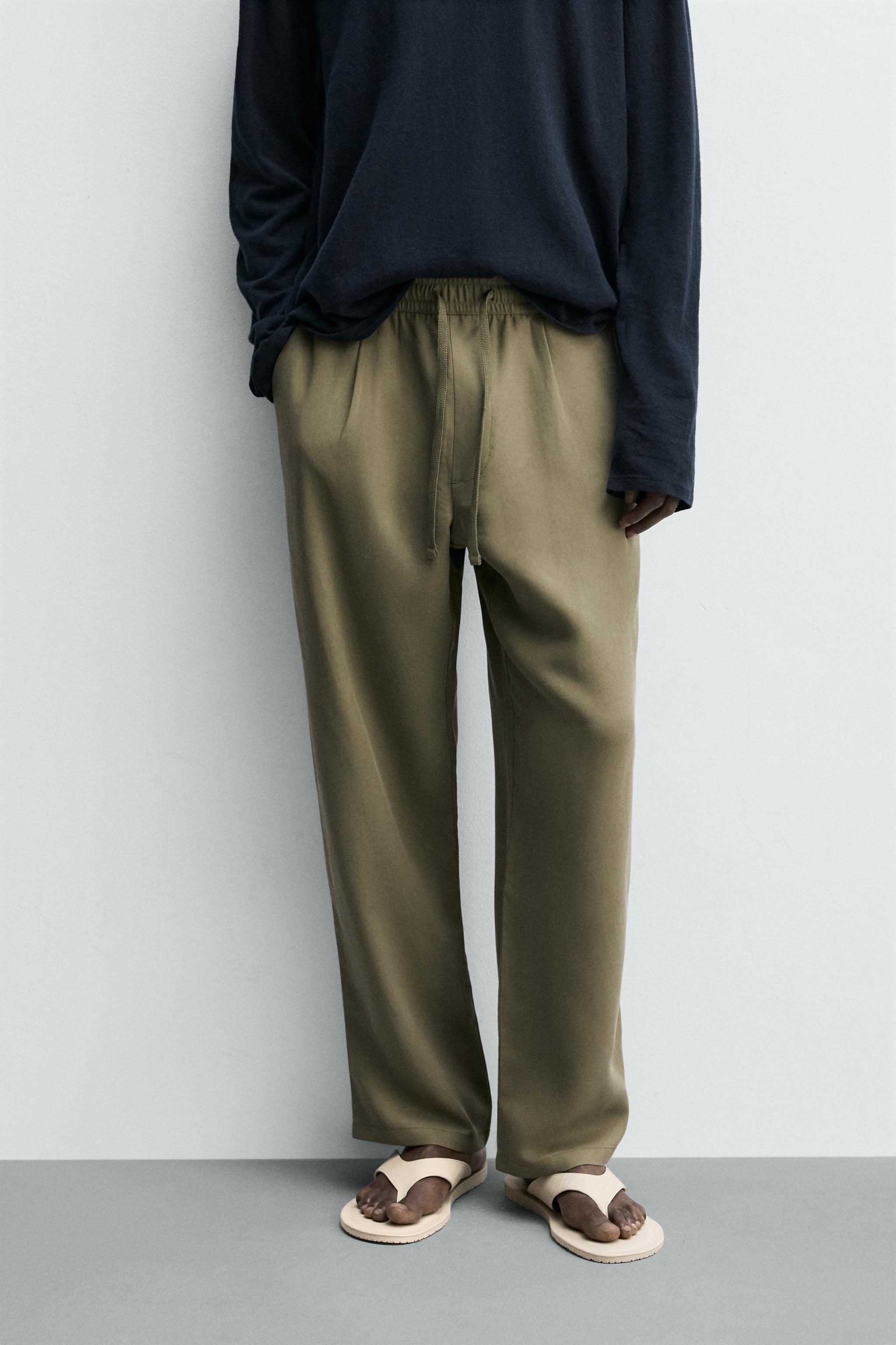 100% LYOCELL RELAXED FIT PANTS — Olive green