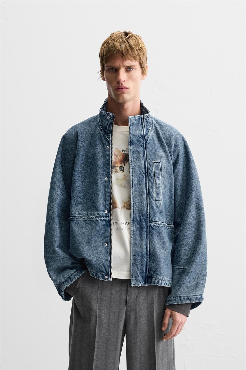 リラックスフィット デニムジャケット - ミディアムブルー | ZARA 