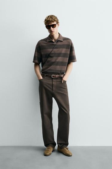 RELAXED FIT STRIPED POLO SHIRT - Brown by Zara