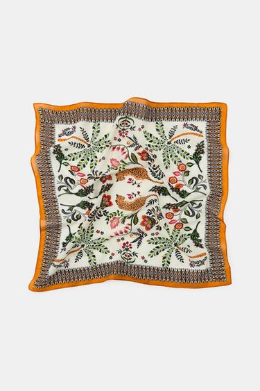 100% COTTON PRINTED SCARF - Ecru by Zara