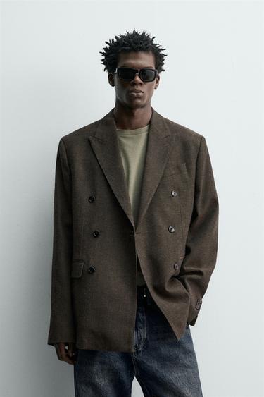 BLAZER CRUZADA CON LANA - Marrón oscuro de Zara