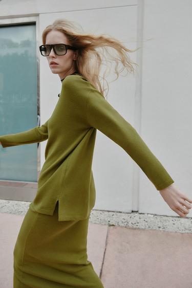 Zara LONG KNIT JUMPER - Moss green