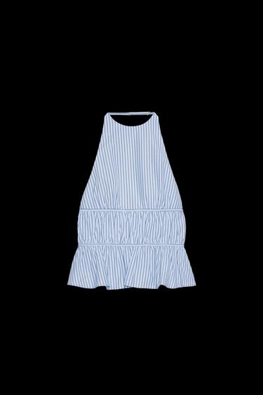 STRIPED POPLIN HALTER TOP - Blue by Zara - Image 0