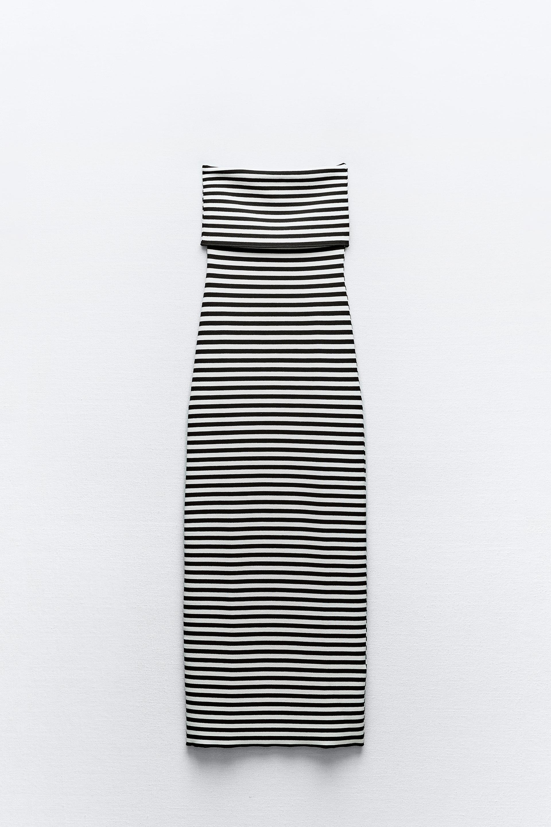 STRETCH KNIT STRIPED MIDI DRESS