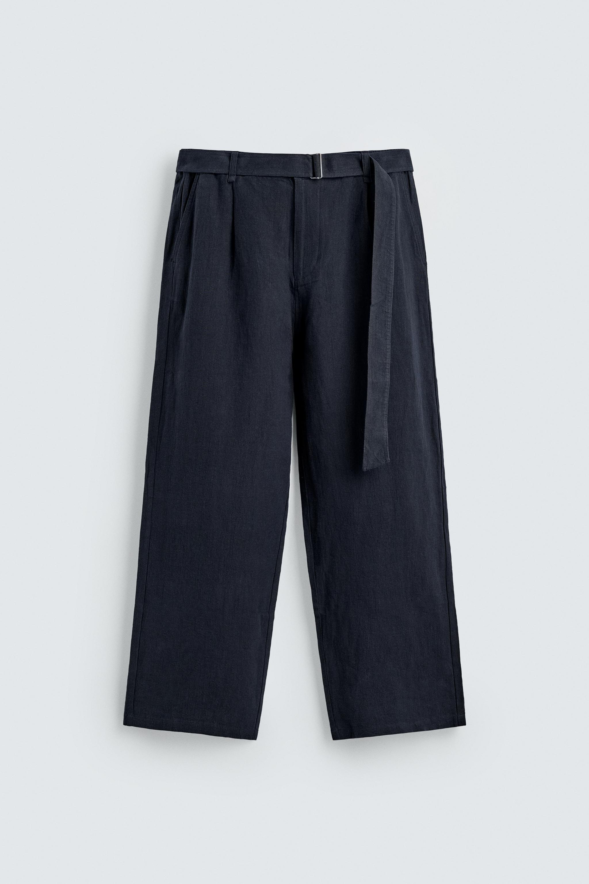 RELAXED FIT 100% LINEN BELTED PANTS