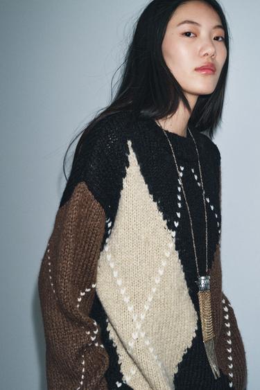 JERSEY PUNTO ROMBOS - Negro / Crudo de Zara