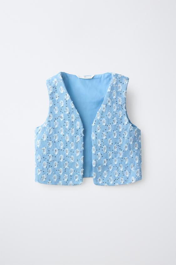 SEQUIN DENIM WAISTCOAT - Light blue by Zara - Image 0