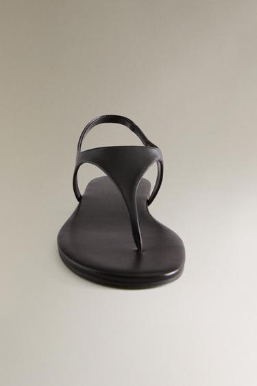 SANDALES PLATES CUIR - Marron de Zara - Image 4
