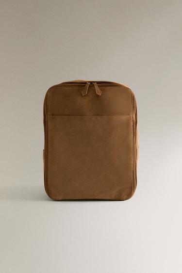 SAC À DOS CUIR CROÛTE DE CUIR - Marron de Zara - Image 1