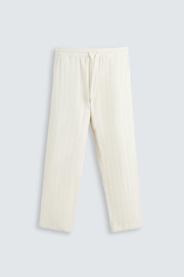 Zara JACQUARD STRIPED PANTS - Ecru